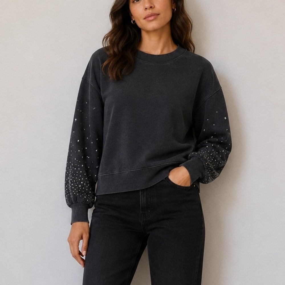 All Saints Charcoal Gray Star Studded Oversized Sweatshirt | Size M | Retail$179